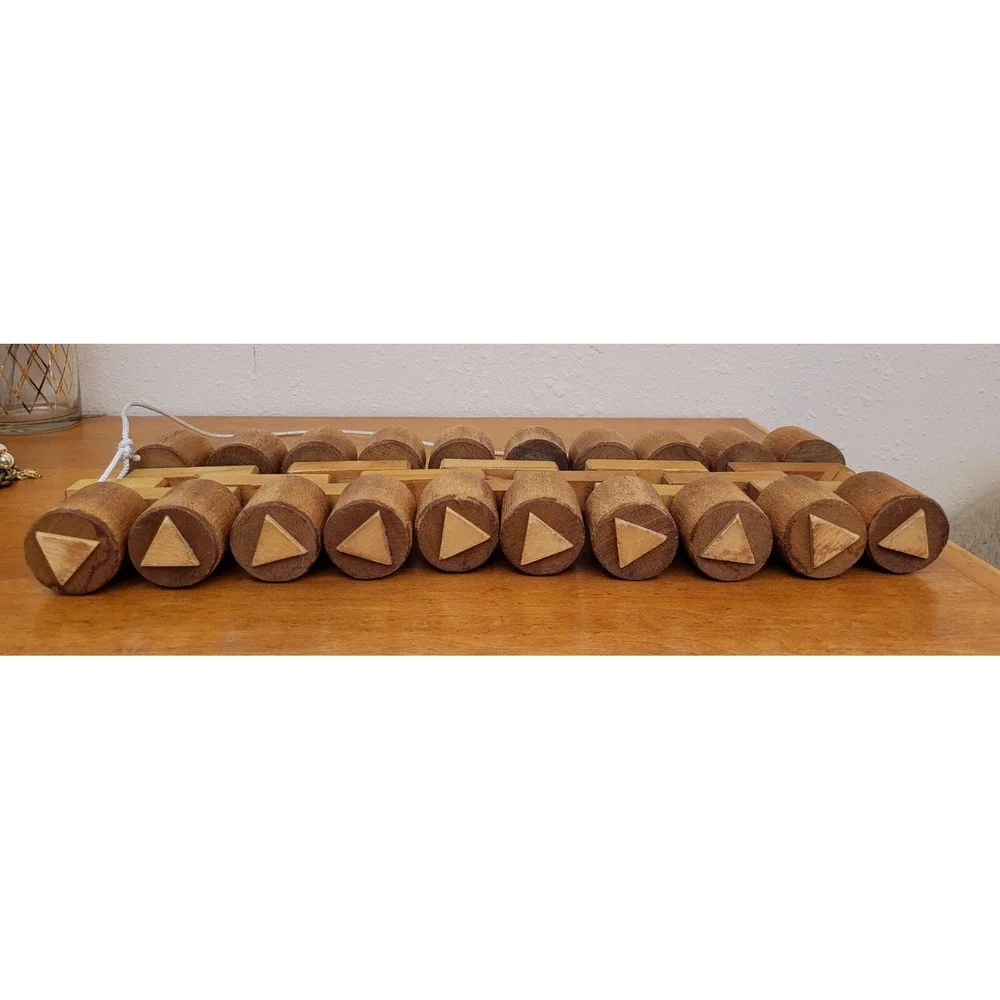 Vtg Wooden Pull Toy Rolling Folding Blocks Geometrical Cylinders Natural‎ Play
